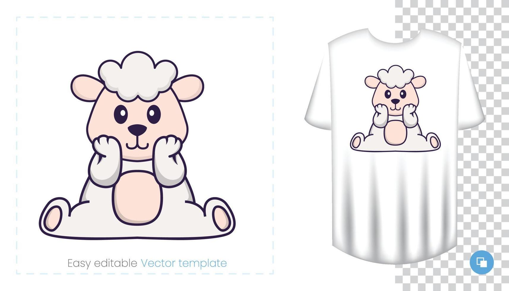 lindo personaje de oveja. estampados en camisetas, sudaderas, fundas para móviles, souvenirs. Ilustración de vector aislado sobre fondo blanco.