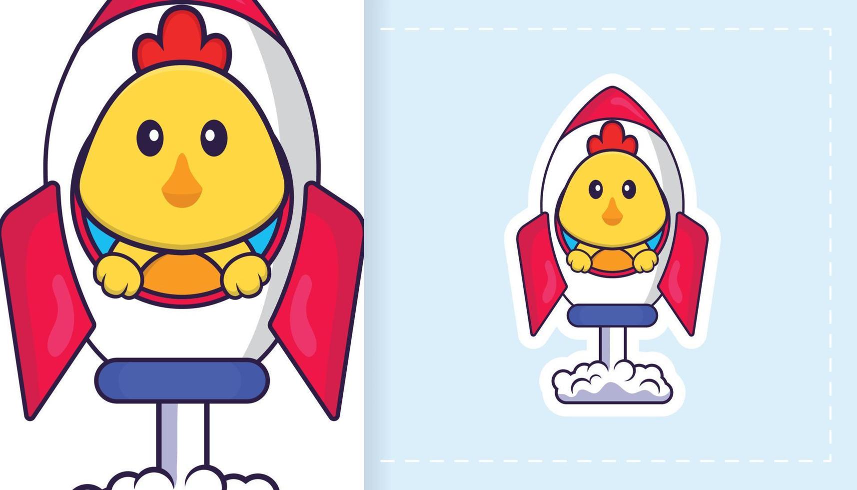 Cute vector chicken. Can be used for stickers, patches, textiles, paper. Vector illustration