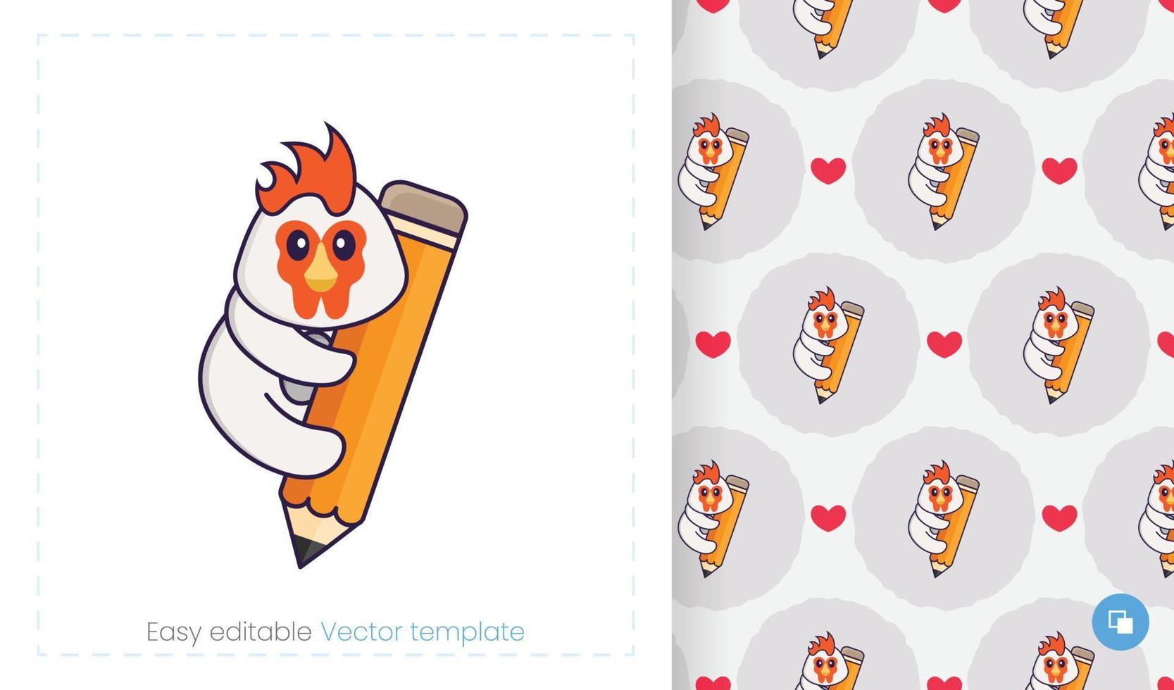 Seamless pattern with cartoon chicken on white background. Can be used on packaging paper, cloth and others. vector