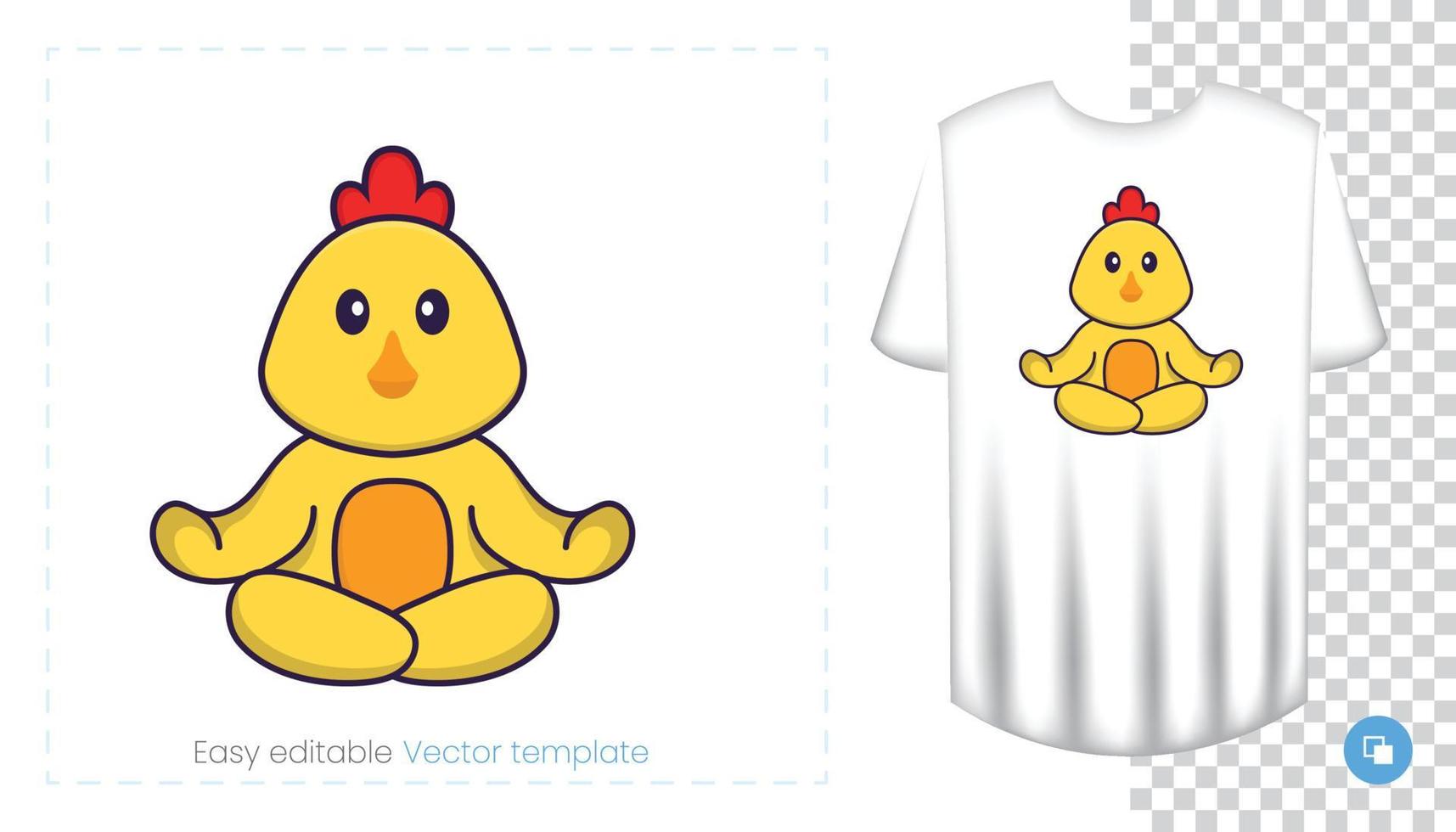 Cute chicken character. Prints on T-shirts, sweatshirts, cases for mobile phones, souvenirs. Isolated vector illustration on white background.