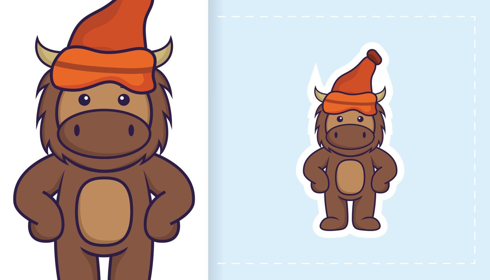 Cute bull mascot character. Can be used for stickers, patches, textiles, paper. Vector illustration