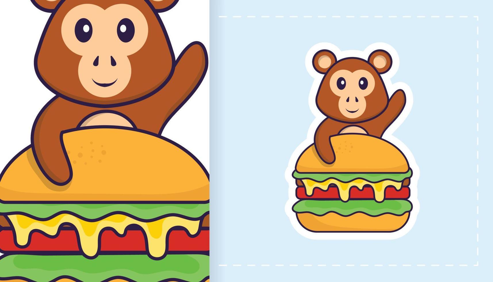 Cute monkey mascot character. Can be used for stickers, patches, textiles, paper. Vector illustration