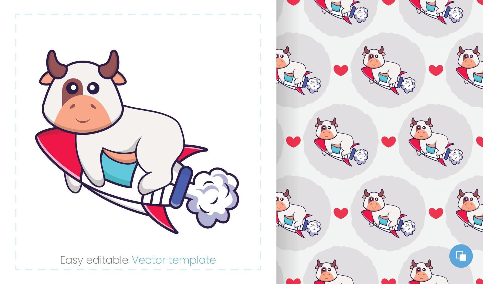 Seamless pattern with cartoon cow on white background. Can be used on packaging paper, cloth and others. vector