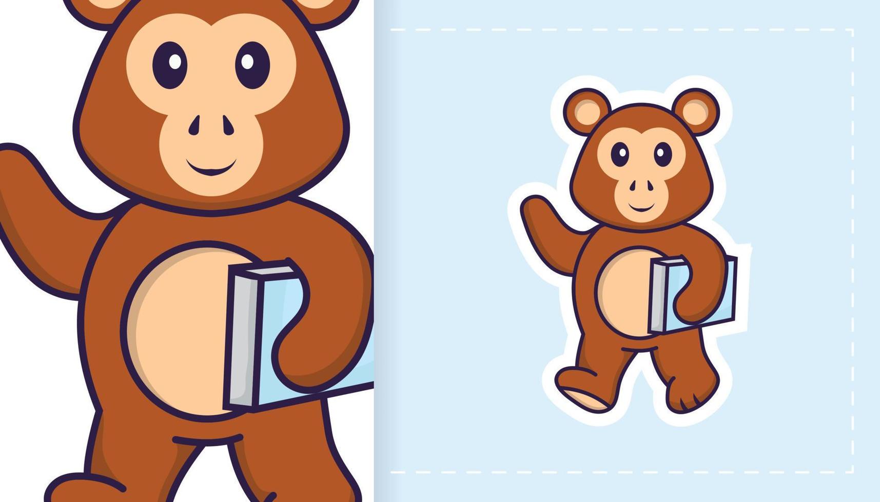 Cute monkey mascot character. Can be used for stickers, patches, textiles, paper. Vector illustration