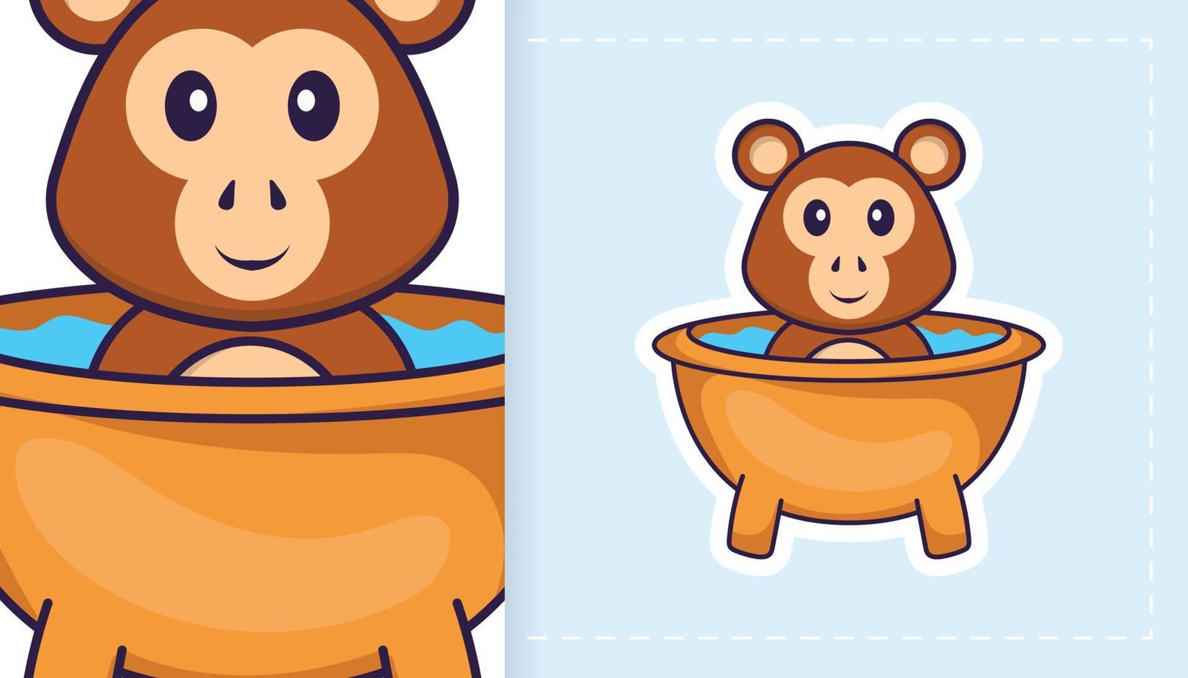 Cute monkey mascot character. Can be used for stickers, patches, textiles, paper. Vector illustration