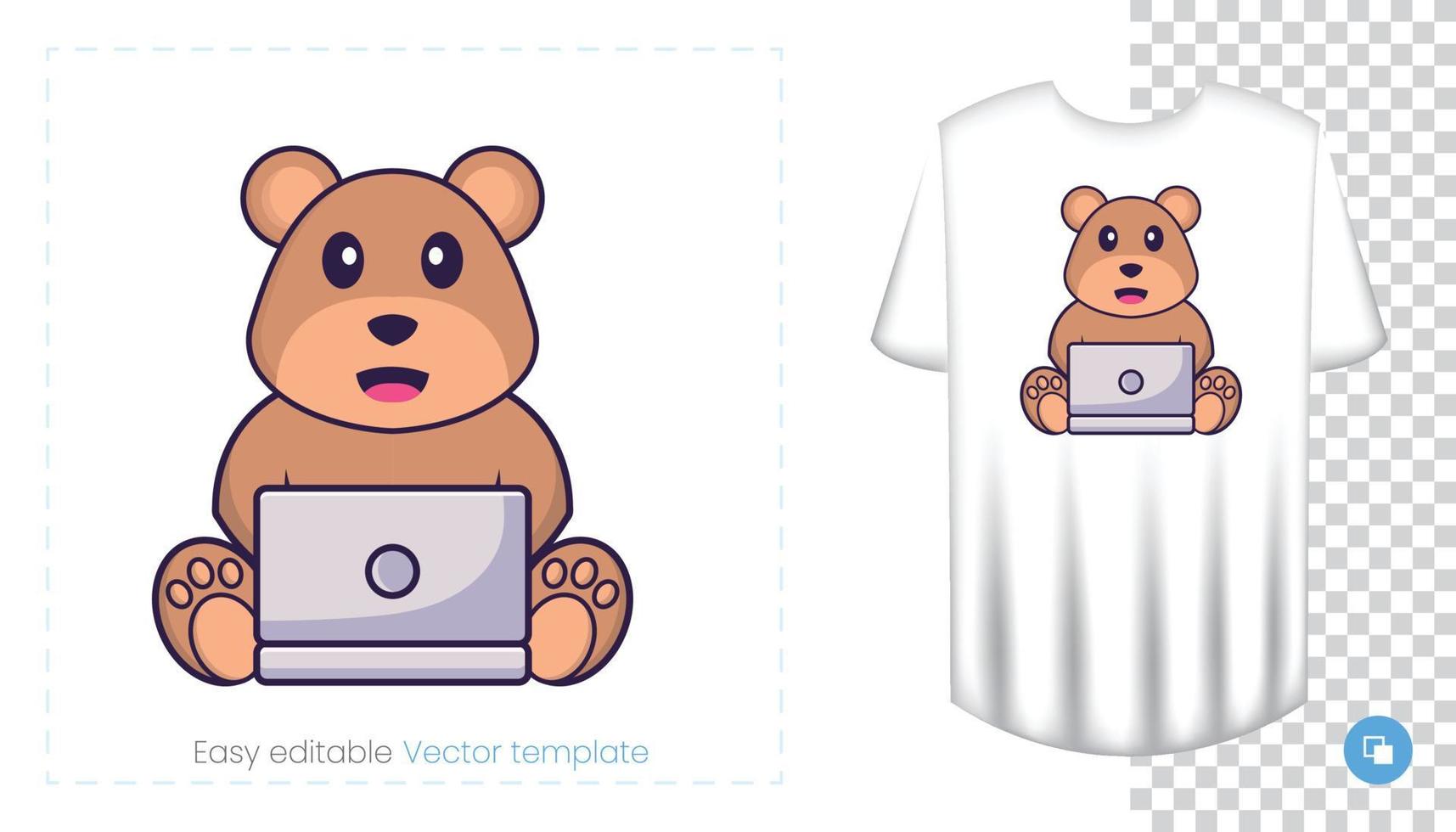 Cute bear mascot character. Can be used for stickers, pattern, patches, textiles, paper. Vector illustration