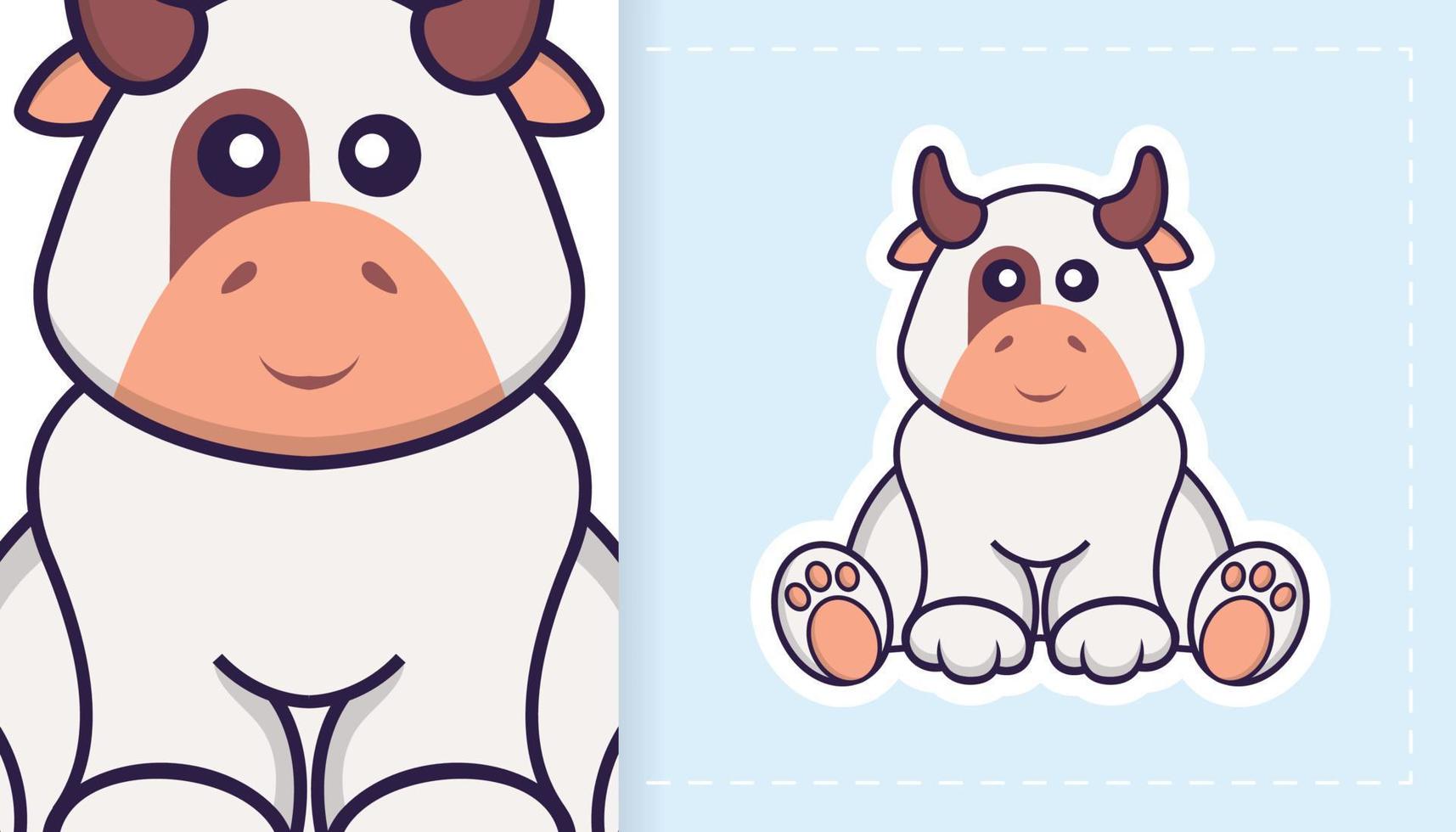 Cute cow mascot character. Can be used for stickers, patches, textiles, paper. Vector illustration