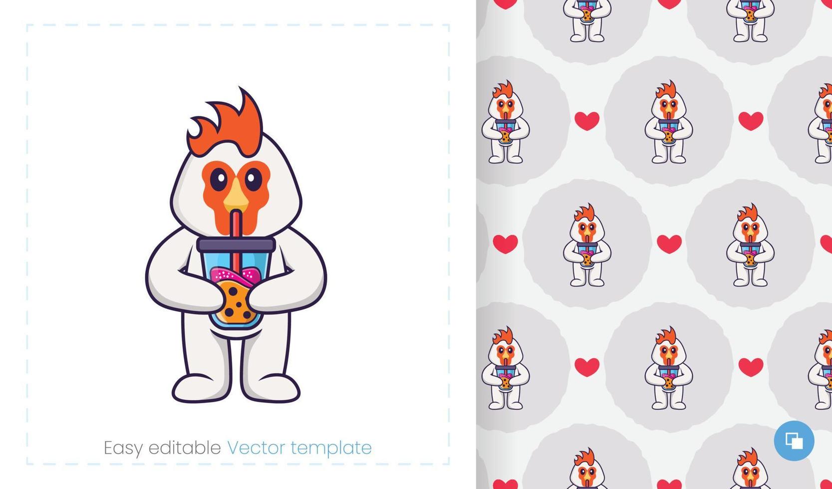 Seamless pattern with cartoon chicken on white background. Can be used on packaging paper, cloth and others. vector