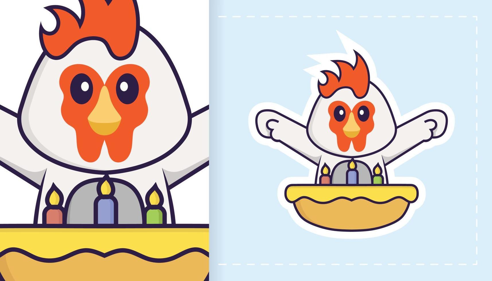 Cute vector chicken. Can be used for stickers, patches, textiles, paper. Vector illustration