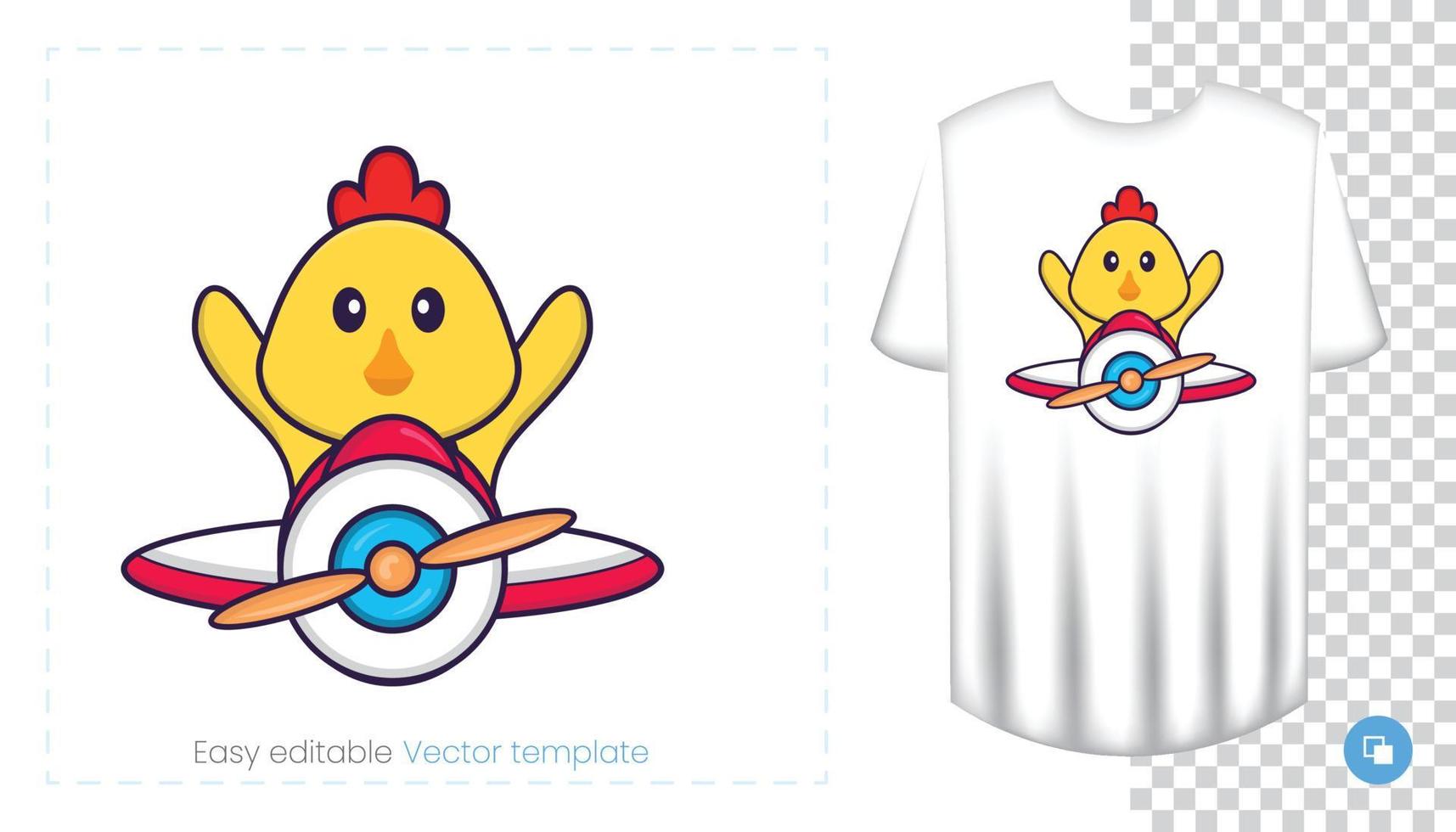 lindo personaje de pollo. estampados en camisetas, sudaderas, fundas para móviles, souvenirs. Ilustración de vector aislado sobre fondo blanco.