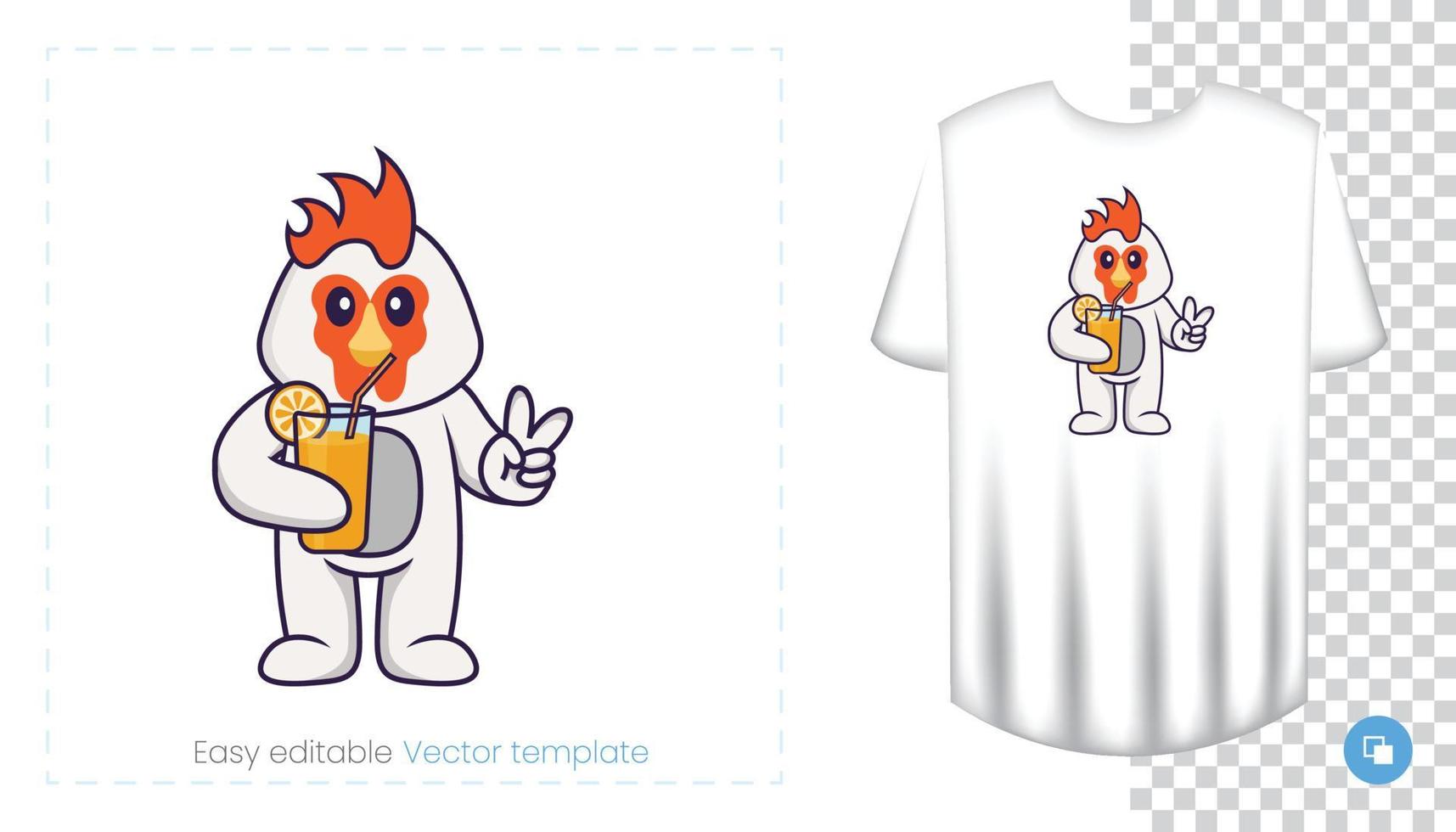 Cute chicken character. Prints on T-shirts, sweatshirts, cases for mobile phones, souvenirs. Isolated vector illustration on white background.