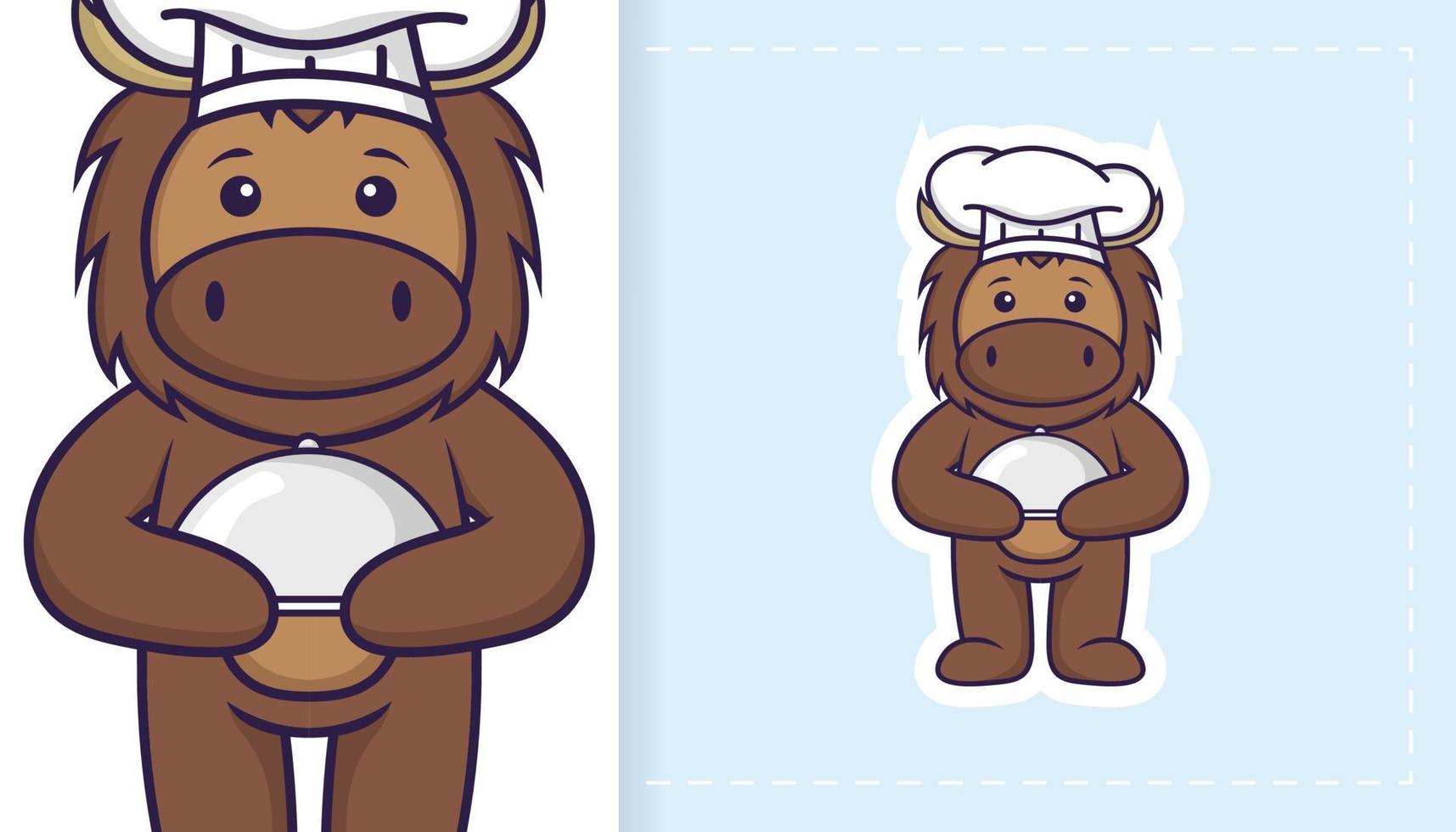 Cute bull mascot character. Can be used for stickers, patches, textiles, paper. Vector illustration