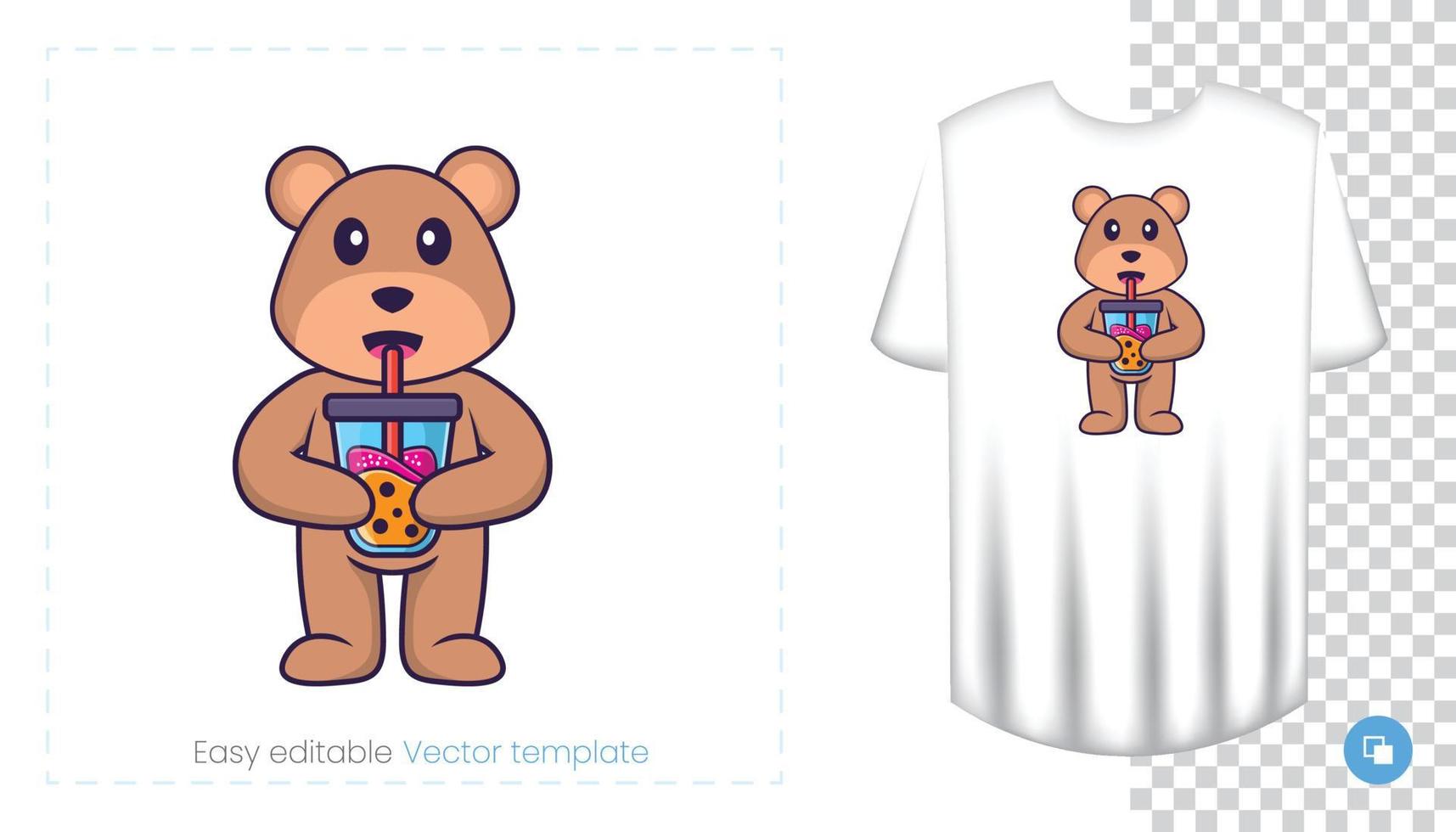 Cute bear mascot character. Can be used for stickers, pattern, patches, textiles, paper. Vector illustration