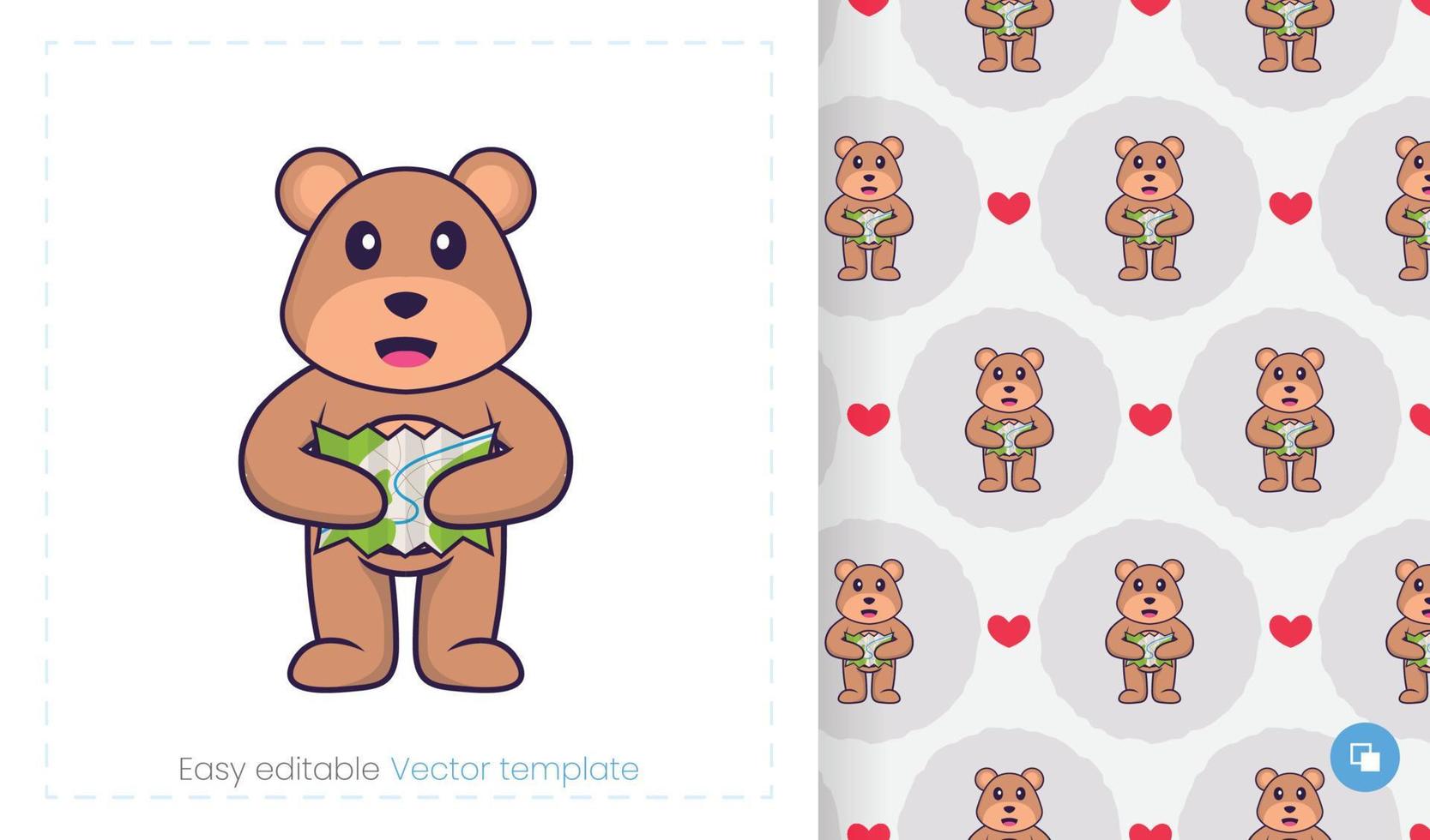 Cute bear mascot character. Can be used for stickers, pattern, patches, textiles, paper. Vector illustration