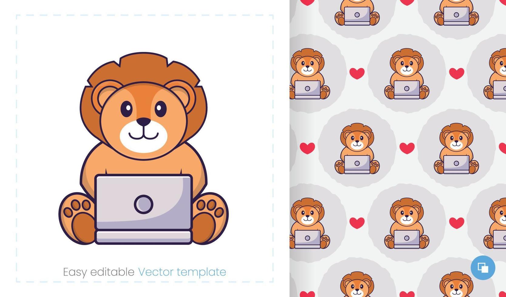 Seamless pattern with cartoon lion on white background. Can be used on packaging paper, cloth and others. vector