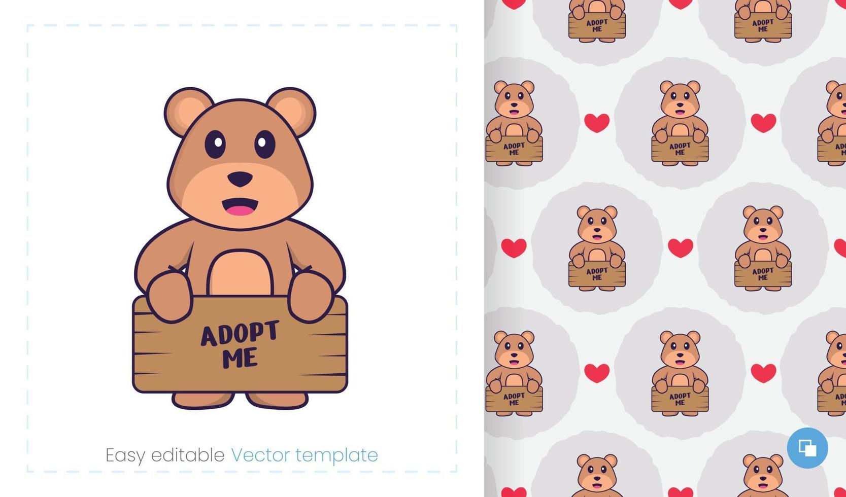 Cute bear mascot character. Can be used for stickers, pattern, patches, textiles, paper. Vector illustration