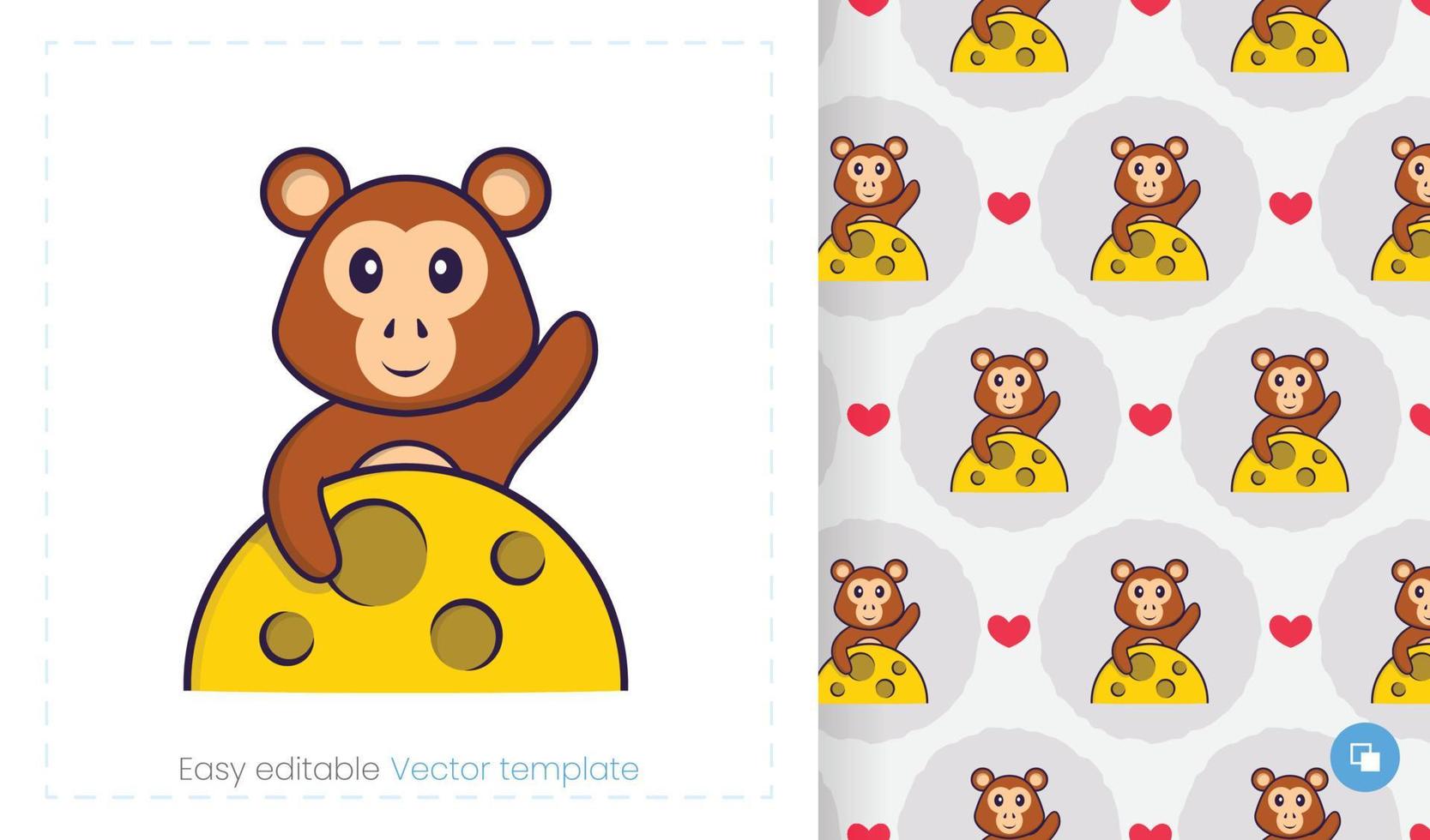 Seamless pattern with cartoon monkey on white background. Can be used on packaging paper, cloth and others. vector