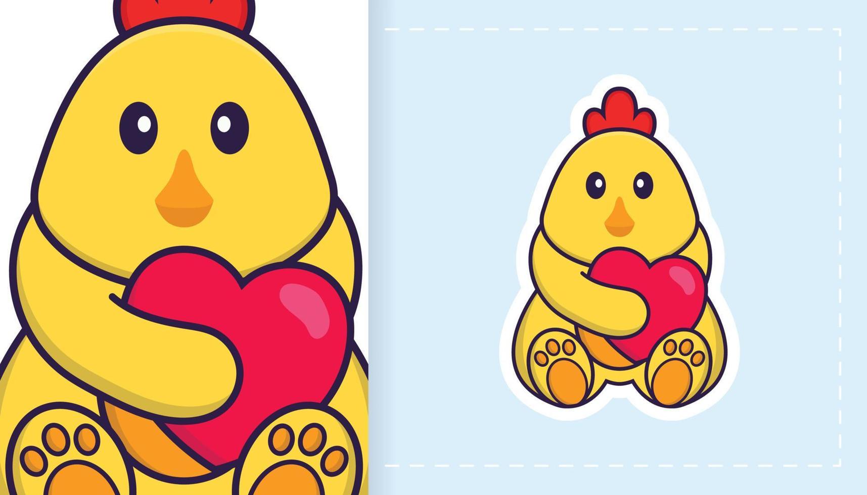 Cute vector chicken. Can be used for stickers, patches, textiles, paper. Vector illustration