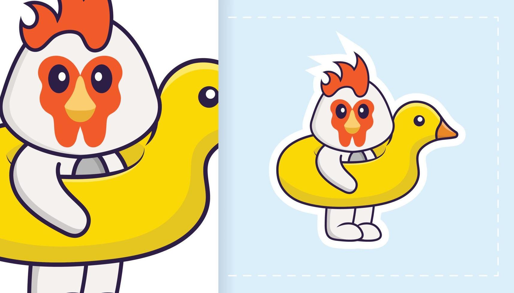 Cute vector chicken. Can be used for stickers, patches, textiles, paper. Vector illustration