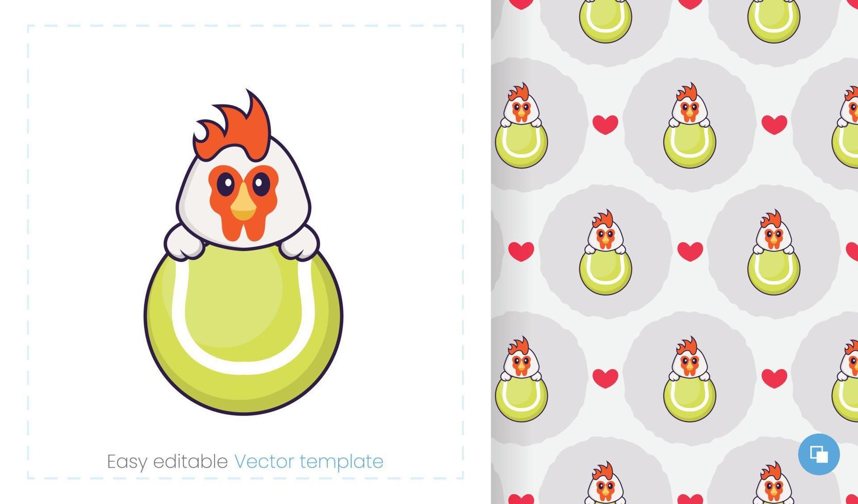 Seamless pattern with cartoon chicken on white background. Can be used on packaging paper, cloth and others. vector