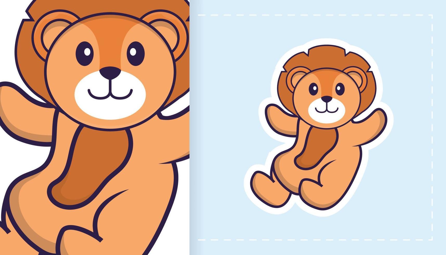 Cute lion mascot character. Can be used for stickers, patches, textiles, paper. Vector illustration