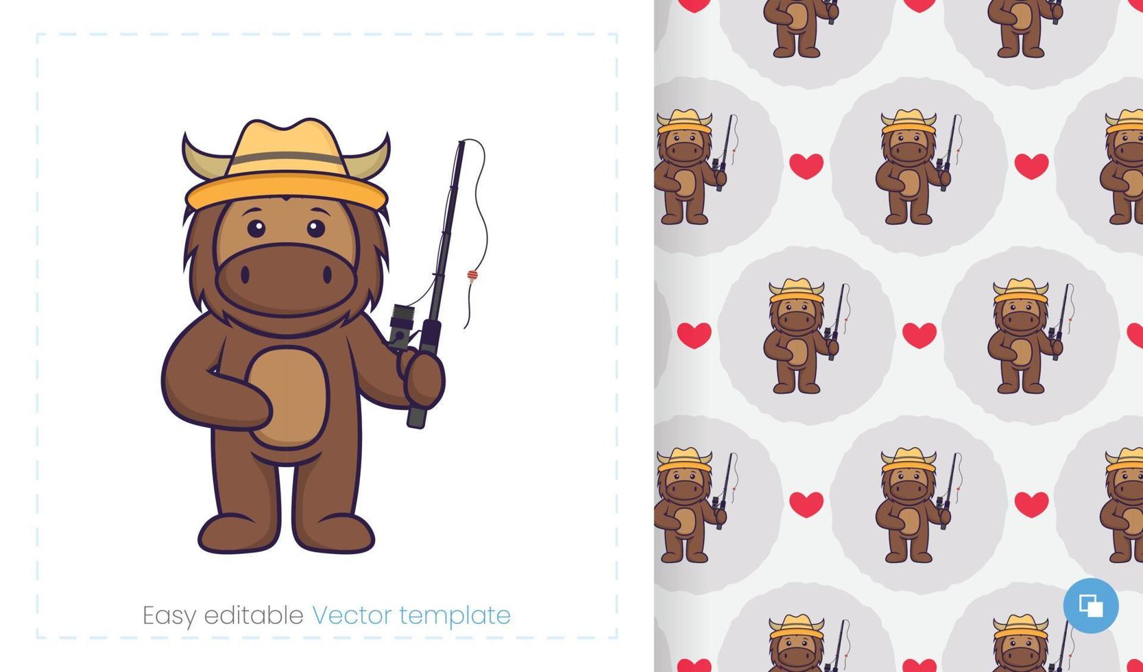 Cute bull mascot character. Can be used on stickers, patches, textiles, paper, cloth and others. vector