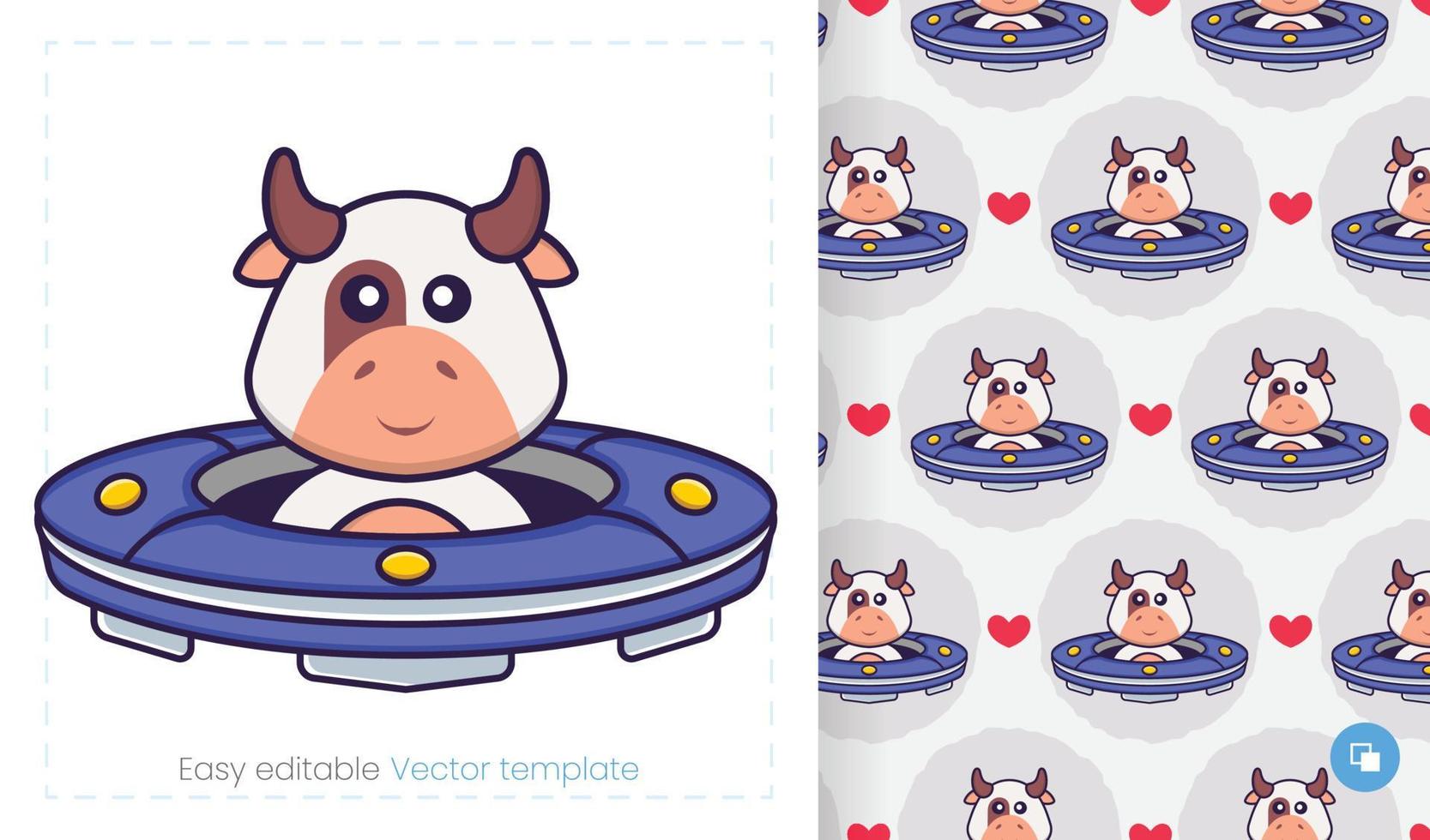 Seamless pattern with cartoon cow on white background. Can be used on packaging paper, cloth and others. vector