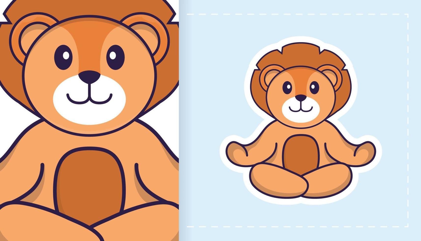 Cute lion mascot character. Can be used for stickers, patches, textiles, paper. Vector illustration