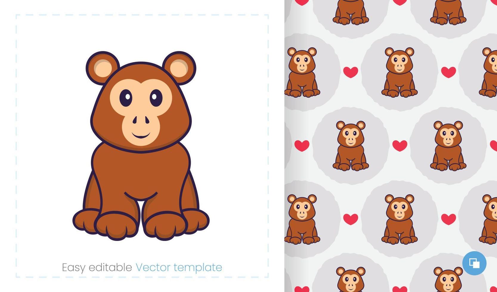 Seamless pattern with cartoon monkey on white background. Can be used on packaging paper, cloth and others. vector