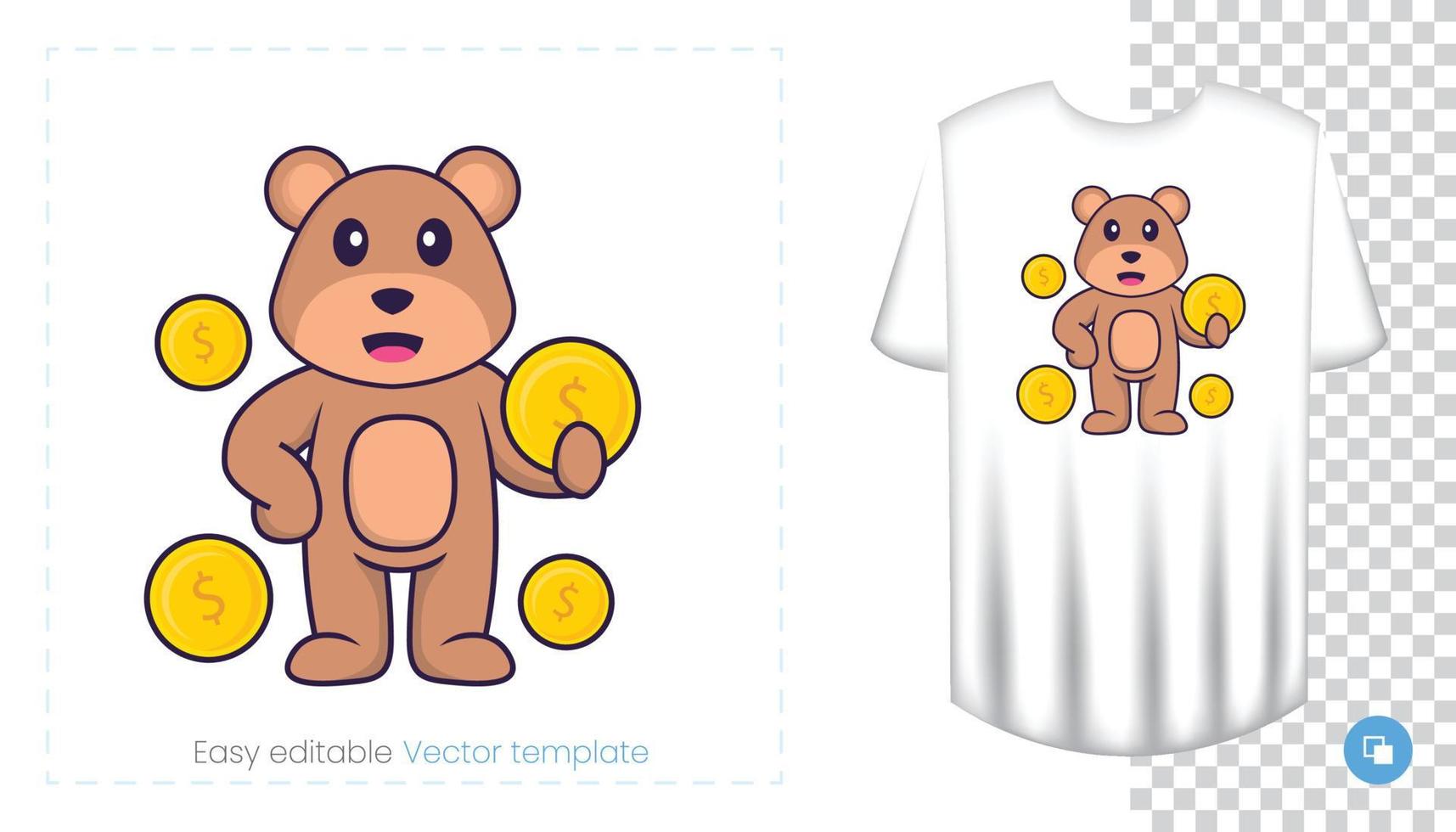 Cute bear mascot character. Can be used for stickers, pattern, patches, textiles, paper. Vector illustration
