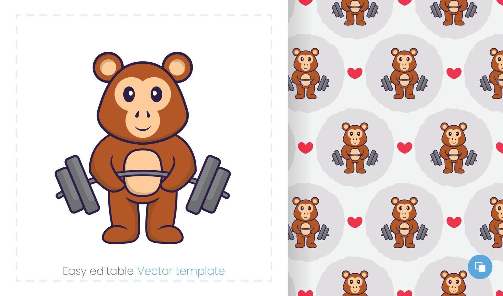Seamless pattern with cartoon monkey on white background. Can be used on packaging paper, cloth and others. vector