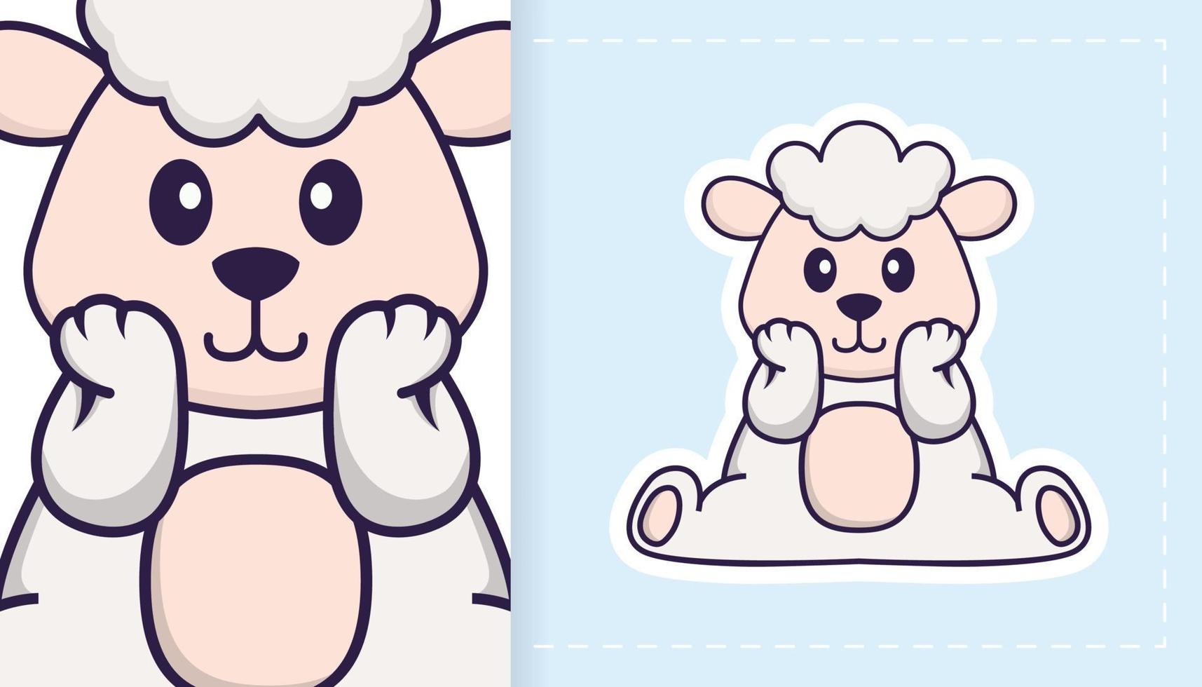 Cute sheep mascot character. Can be used for stickers, patches, textiles, paper. Vector illustration