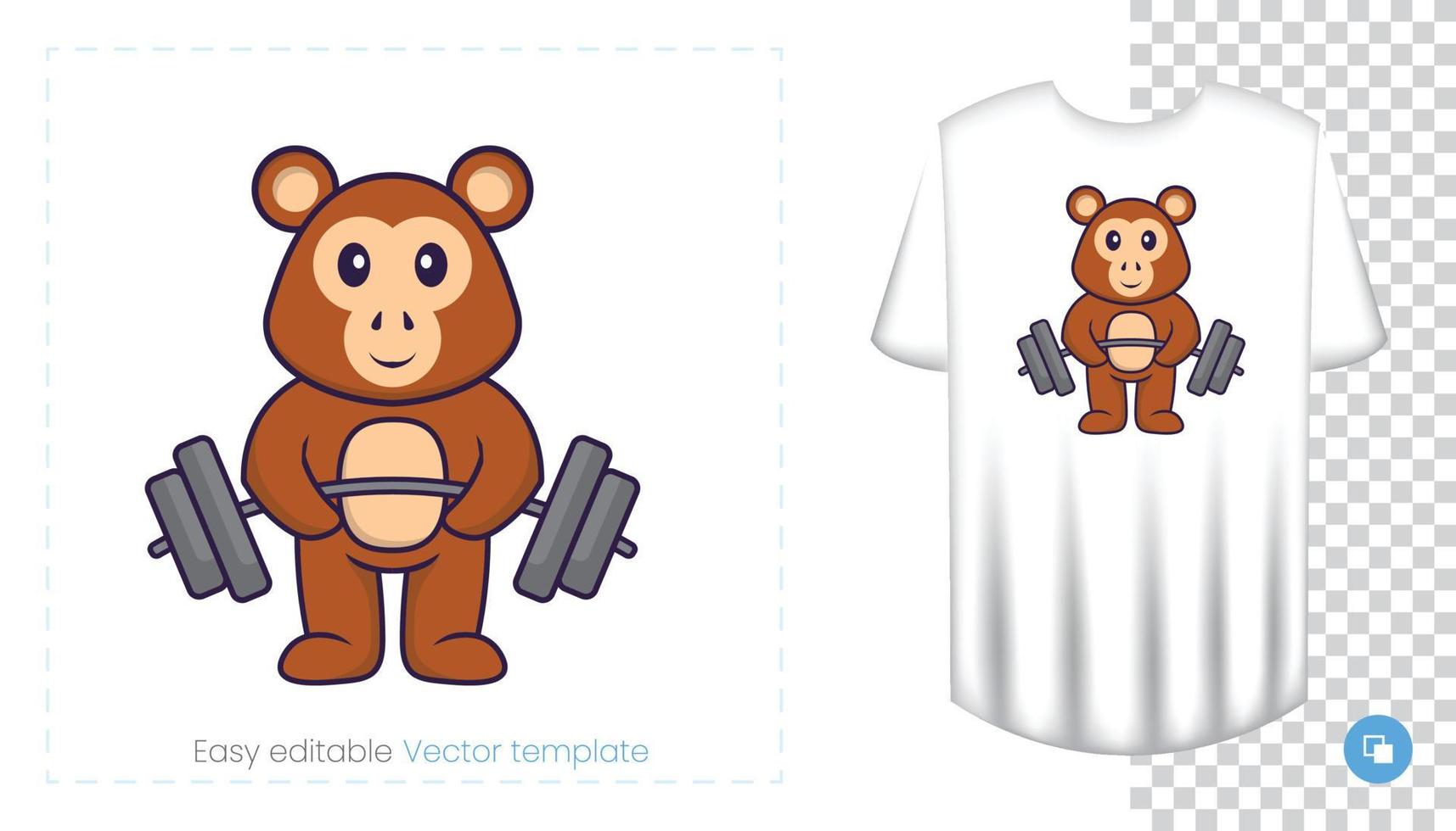 Cute monkey character. Prints on T-shirts, sweatshirts, cases for mobile phones, souvenirs. Isolated vector illustration on white background.