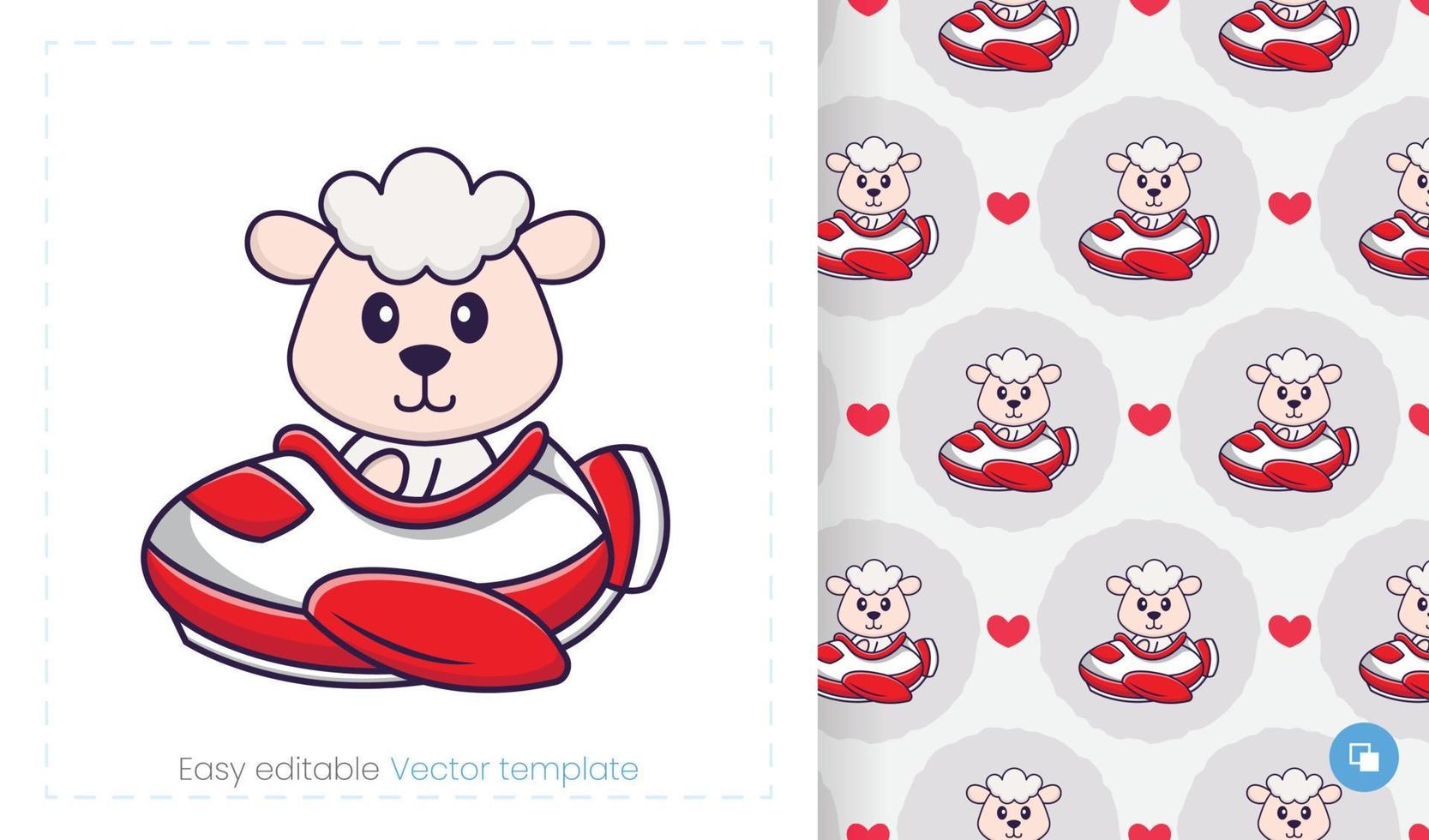 Seamless pattern with cartoon sheep on white background. Can be used on packaging paper, cloth and others. vector