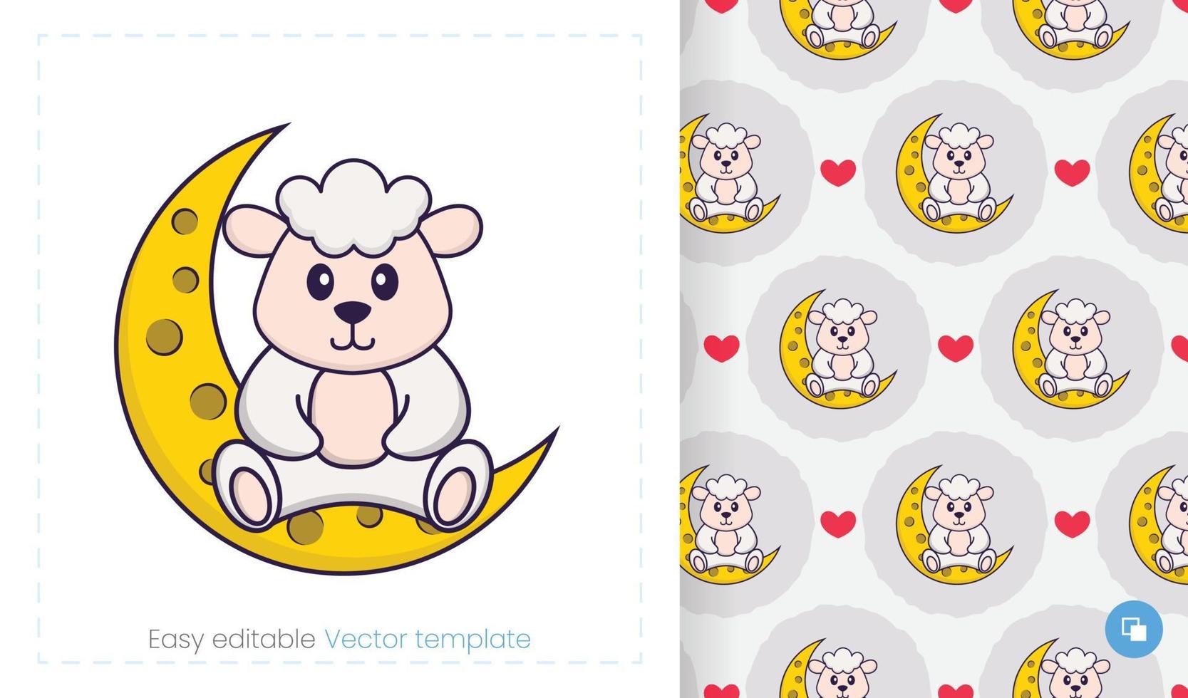 Seamless pattern with cartoon sheep on white background. Can be used on packaging paper, cloth and others. vector
