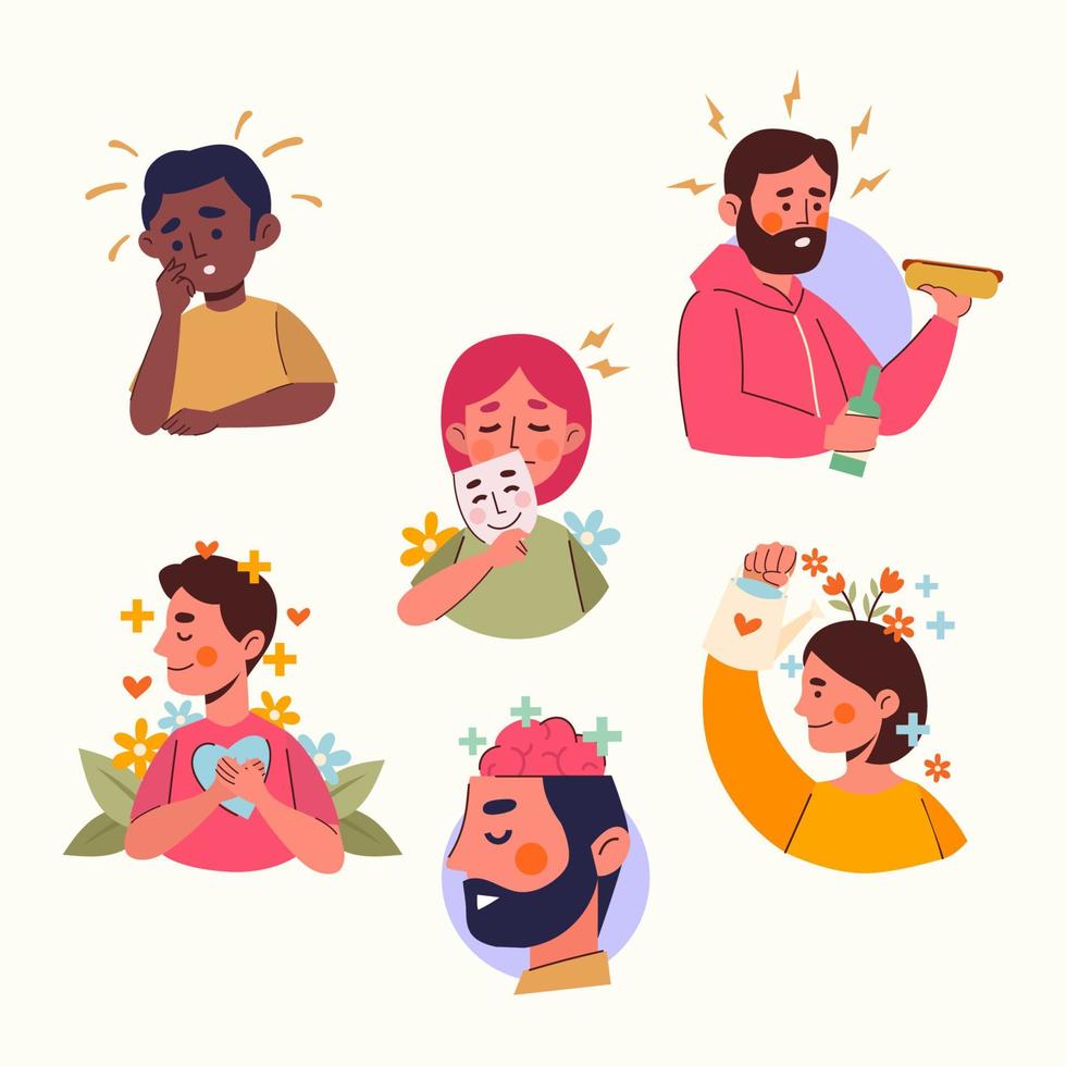 Set of Mental Health Awareness Sticker vector