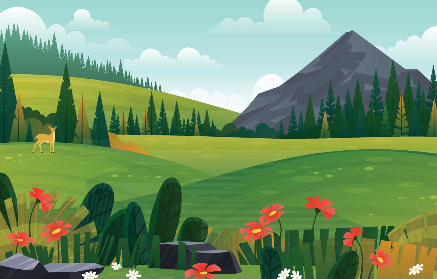 Spring Landscape Background with Flowers vector