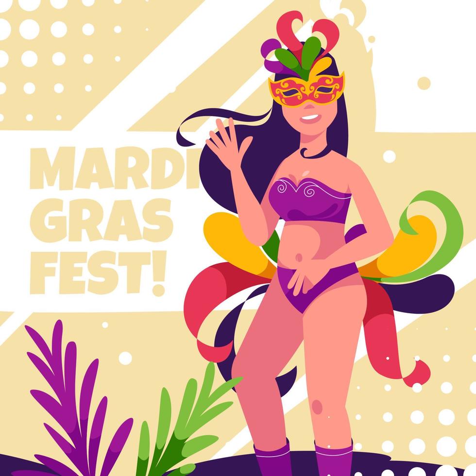 Carnaval de Mardi Gras con mujeres vestidas con traje. vector