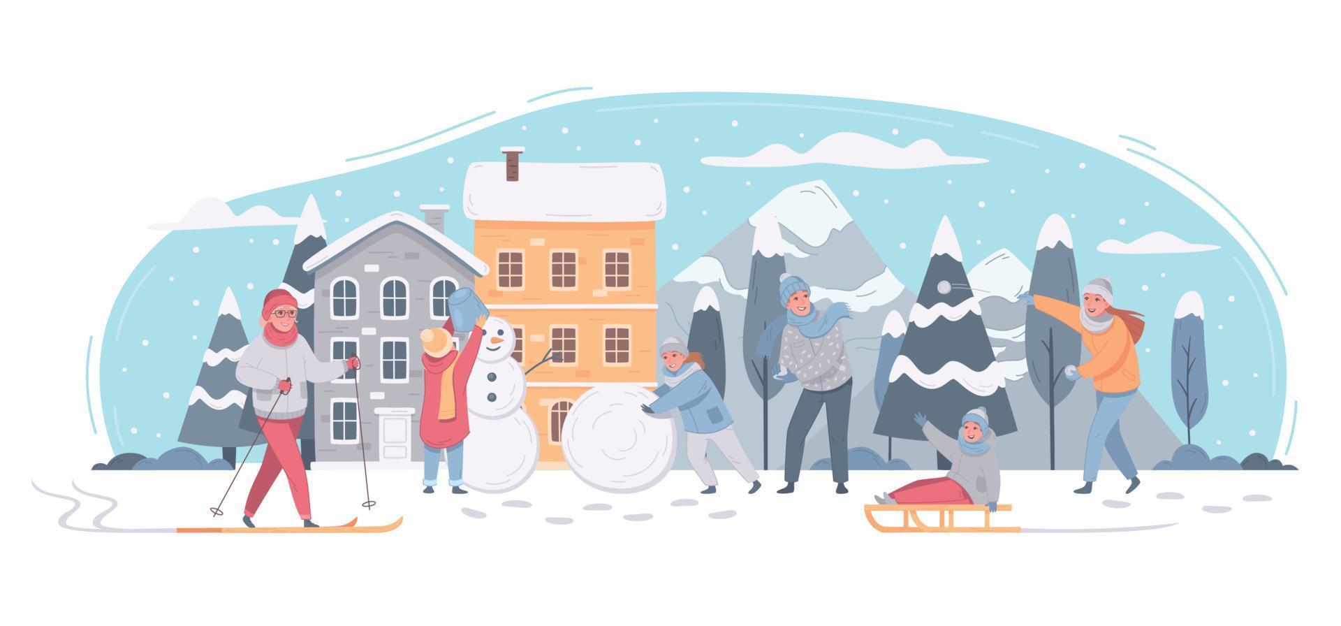 Winter Town Activities Composition vector