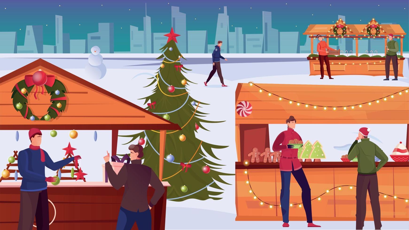 fondo plano del mercado de navidad vector