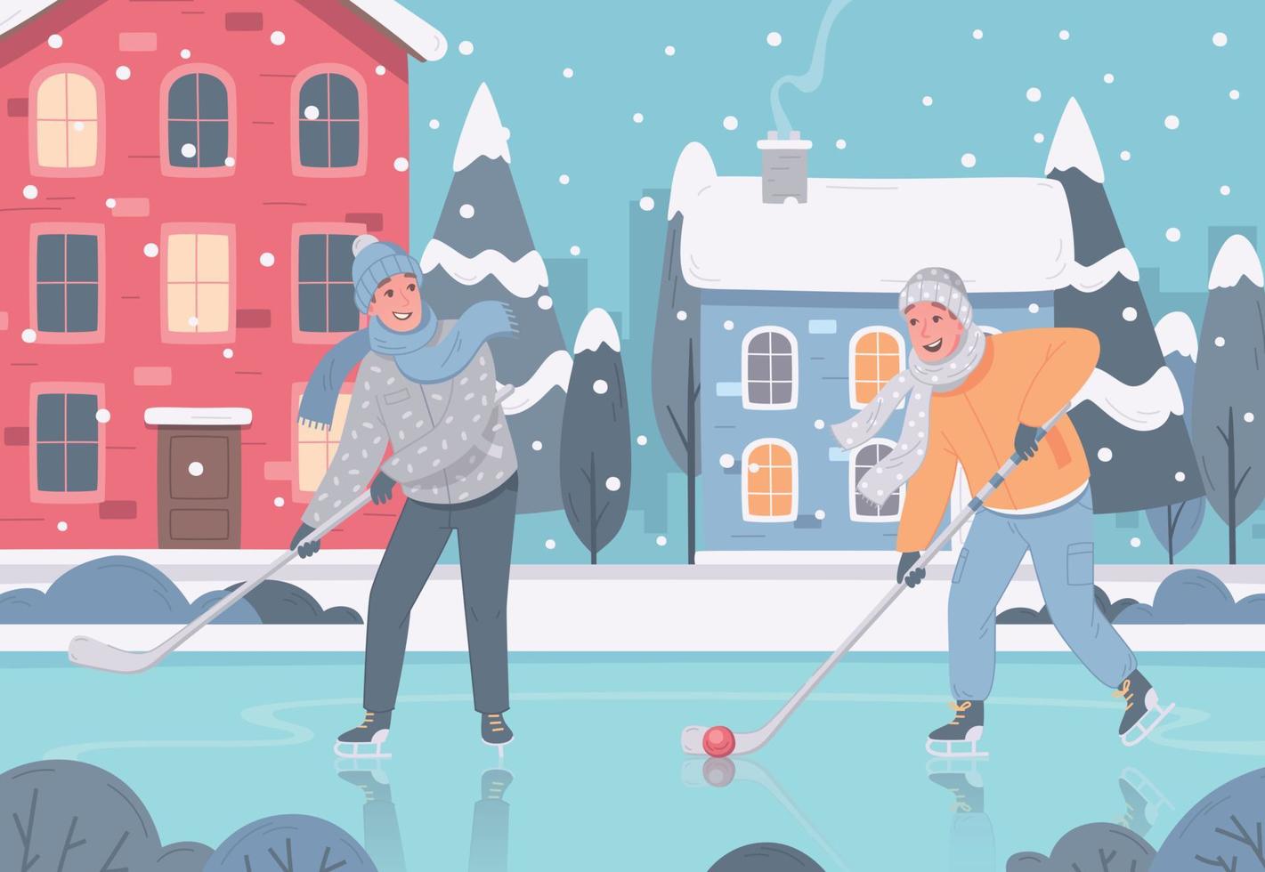 Winter Street Hockey Composition vector