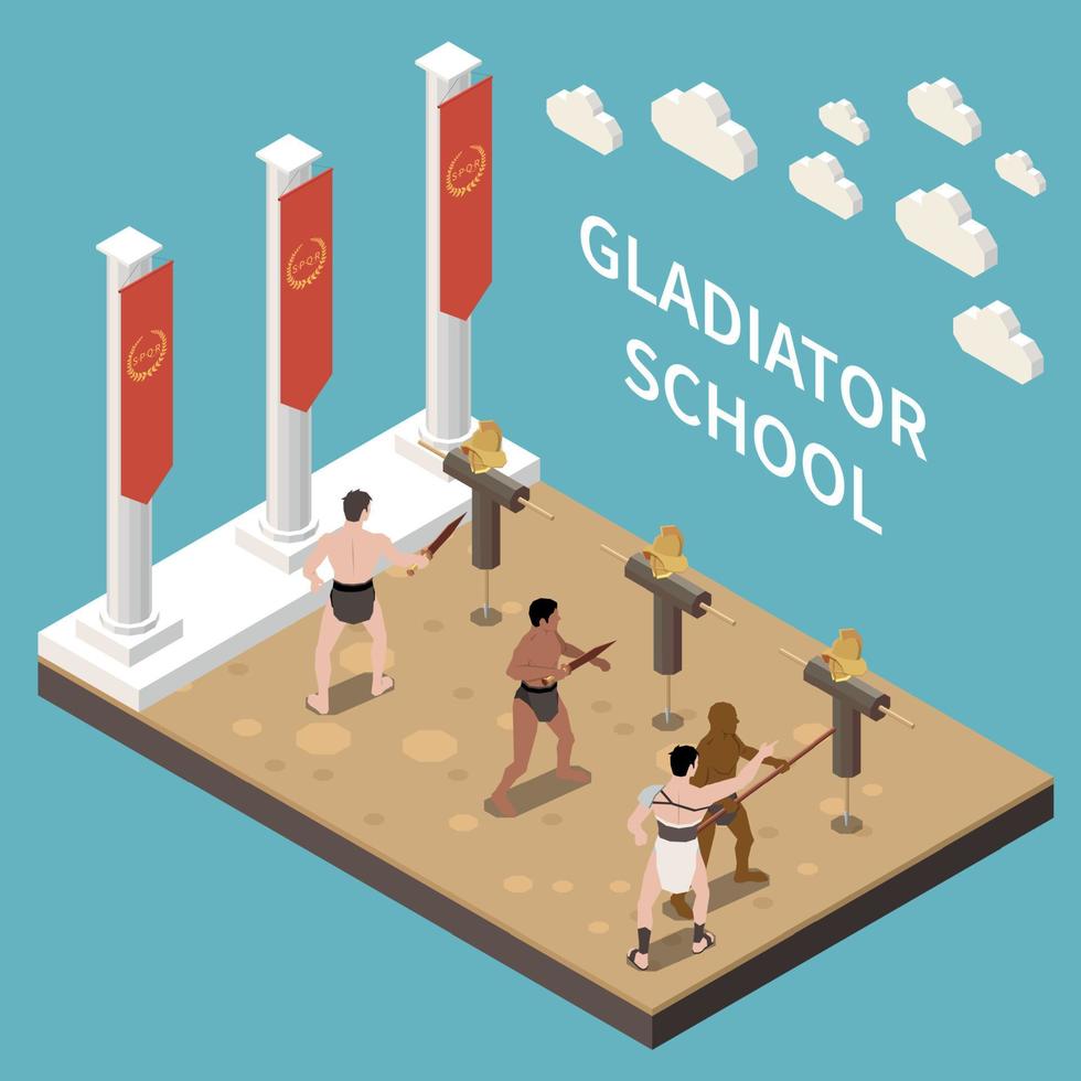 Gladiator School Isometric Background vector