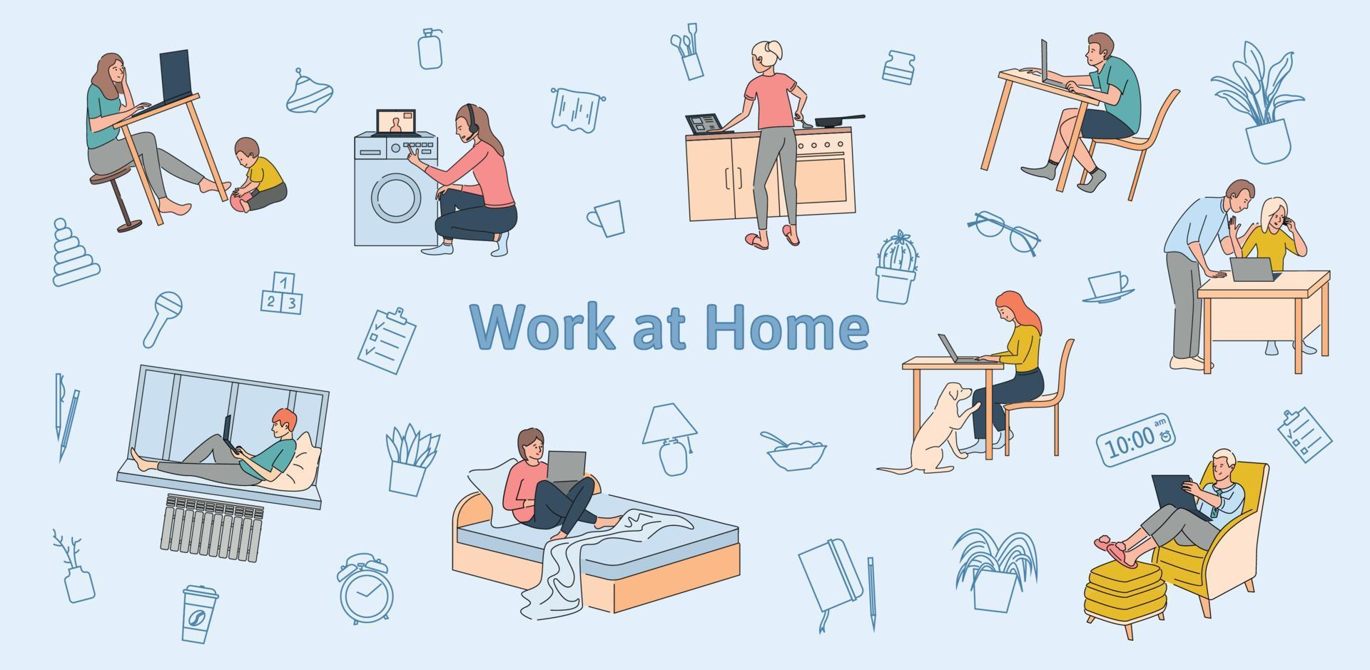 Work At Home Flat Illustration vector