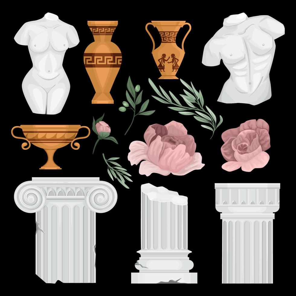 conjunto de iconos griegos antiguos vector