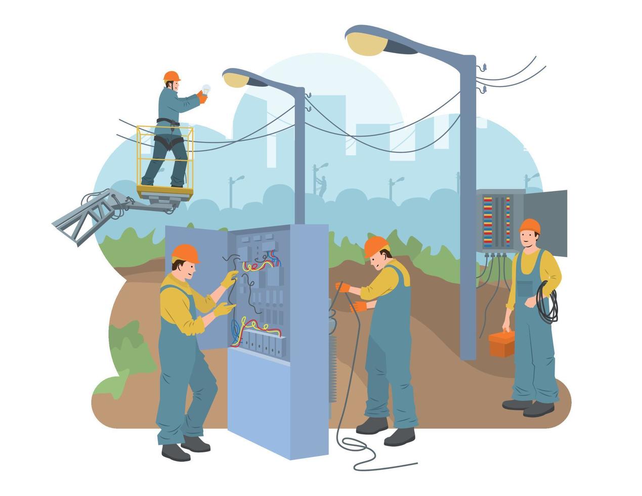 composición plana de trabajadores eléctricos vector