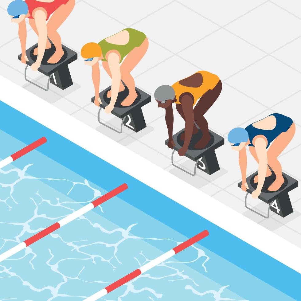 Olympic Swimmers Isometric Composition vector