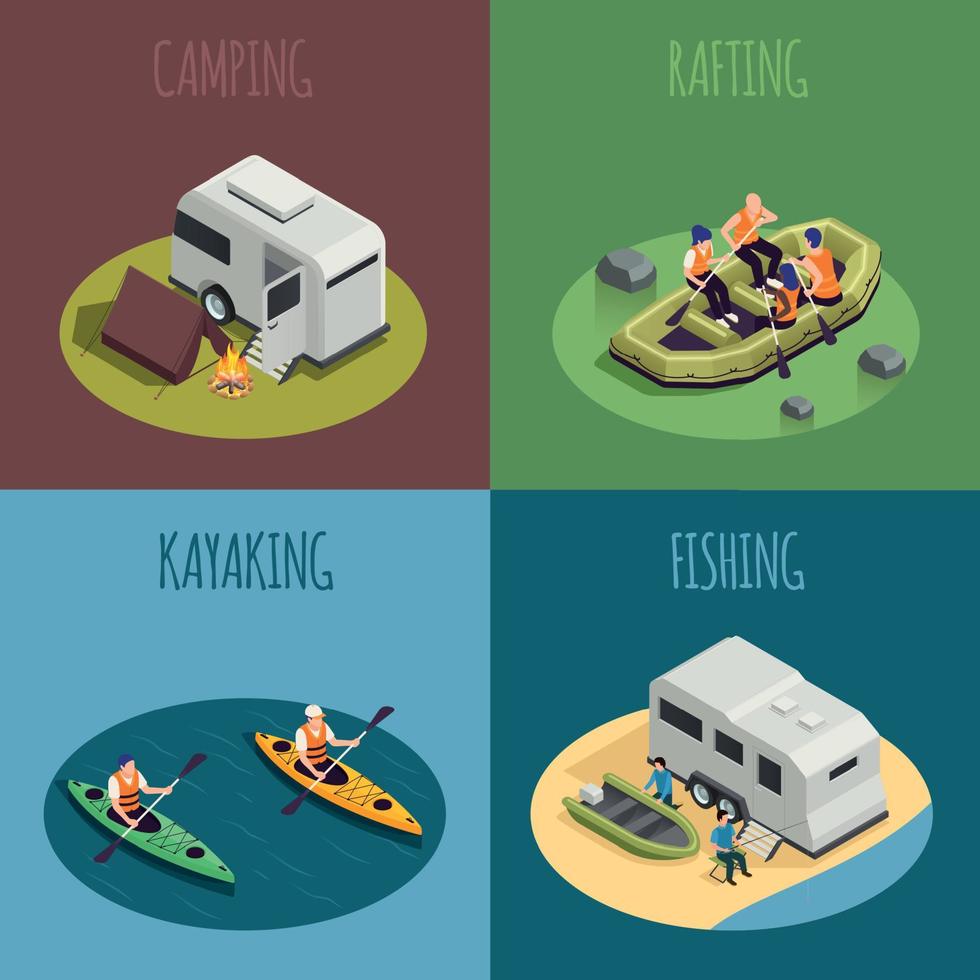 Rafting Kayaking isometric Concept vector