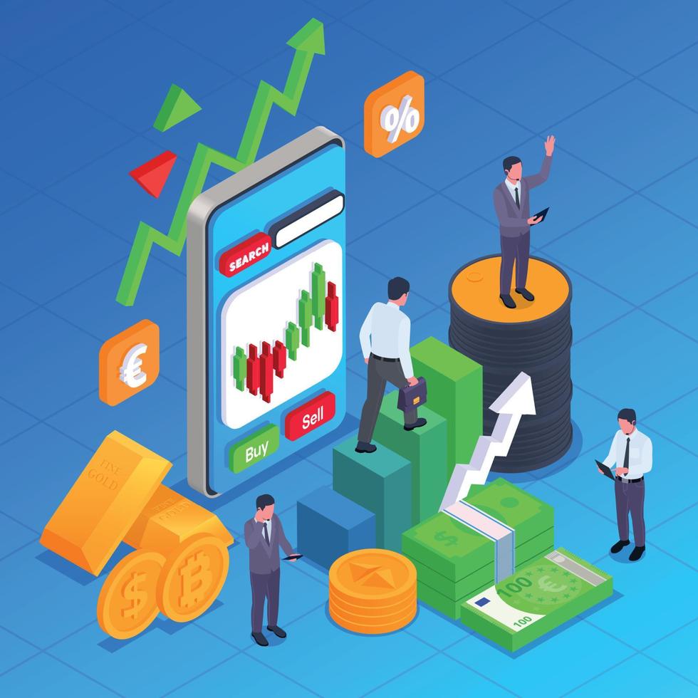 Stock Exchange Financial Market Trading Isometric Concept vector