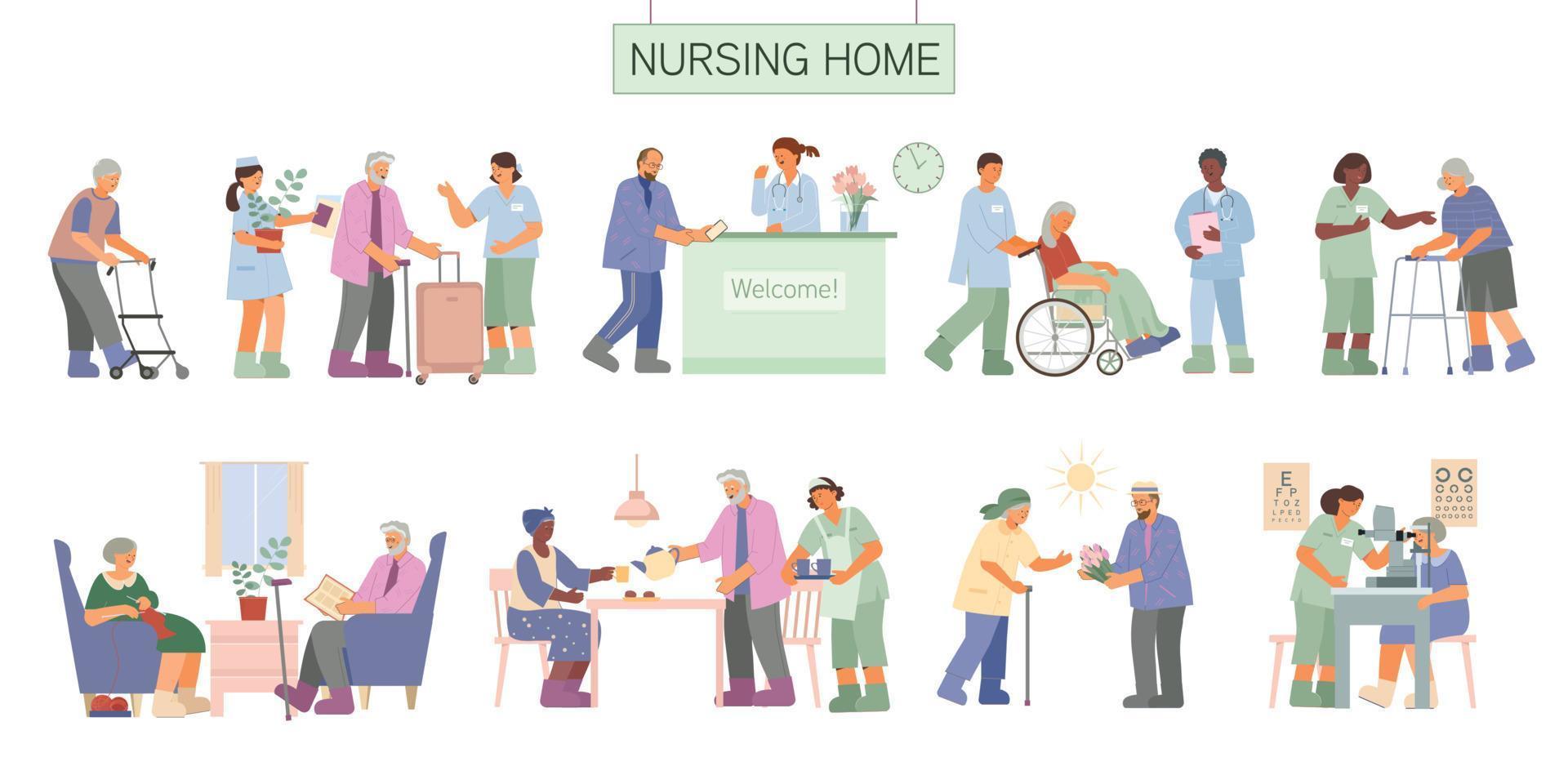 Nursing Home Flat Set vector