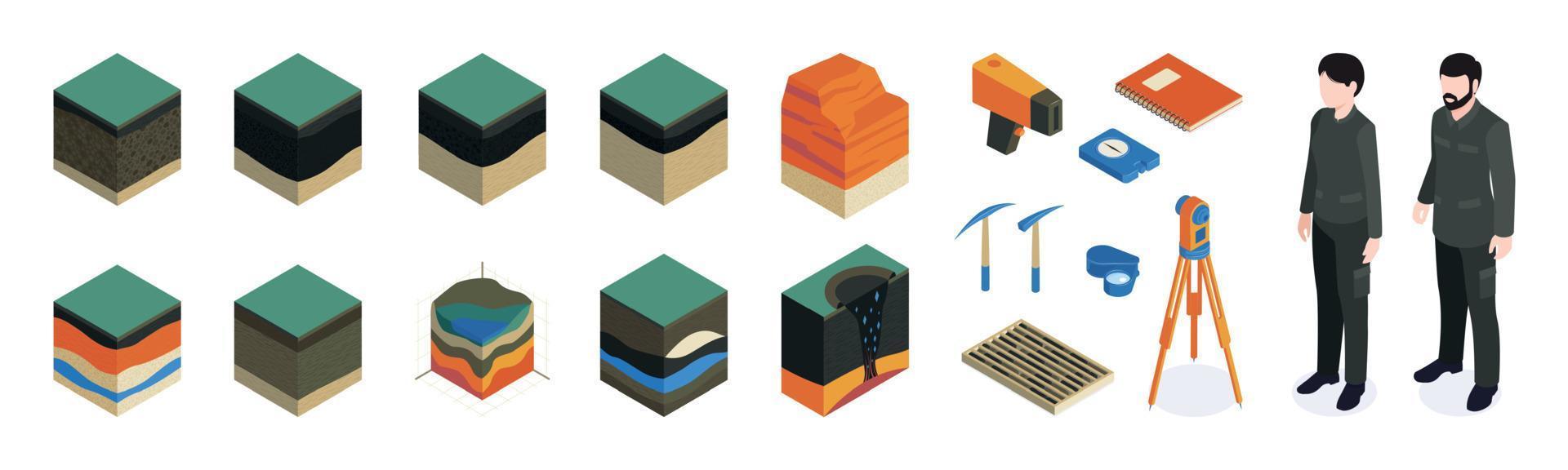 Isometric Geological Color Icon Set vector